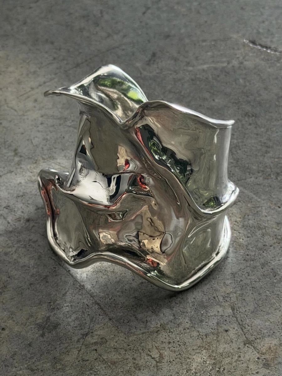Crushed Cuff in polished sterling silver